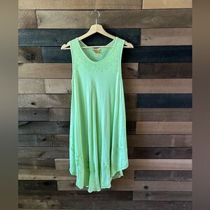 Vintage Sage Green Cotton Embroidered Sleeveless Dress India Boho Midi